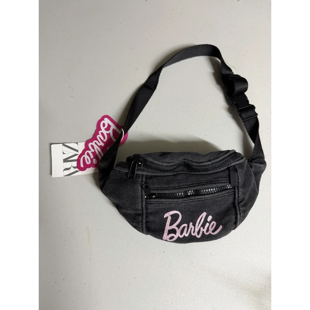 Zara X Barbie Mattel Fanny Pack Waist Purse Belt Bag Black Shimmer Body Oil